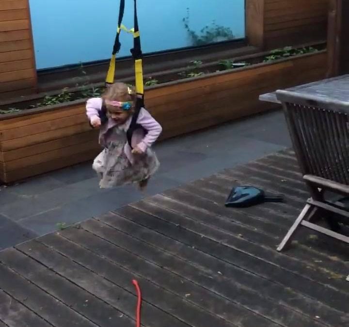 My 4-year-old doing her upper body TRX training!